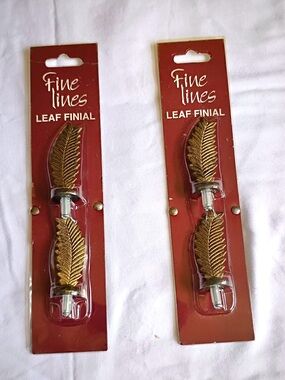 Vintage Bronze/Gold Leaf Finial - Decorative Curtain Rod End - Set of 2